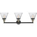 Franklin Restoration Large Cone 3 Light 32 inch Black Antique Brass Bath Vanity Light Wall Light in Clear Glass, Franklin Restoration