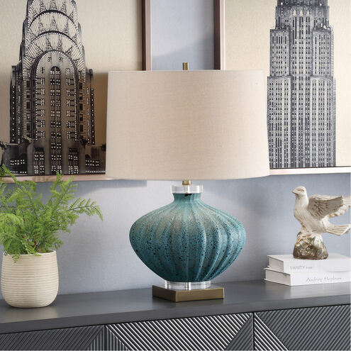 Reeves 29 inch 150 watt Turquoise Volcanic and Antique Brass with Crystal Table Lamp Portable Light