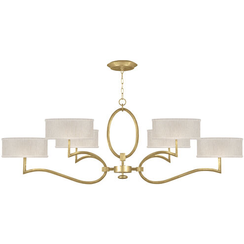 Allegretto 6 Light 63 inch Gold Chandelier Ceiling Light in Gold Leaf, Champagne Fabric