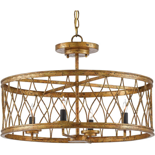 Crisscross 4 Light 22 inch Gold Leaf Semi-Flush Mount Ceiling Light, Semi-Flush Convertible