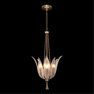 Plume 4 Light 18 inch Gold Pendant Ceiling Light in Dichroic Feathers Studio Glass