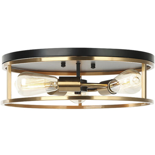Knox 3 Light 16 inch Matte Black and Brass Flush-Mount Ceiling Light