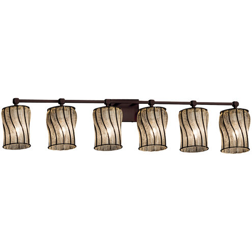Wire Glass LED 49 inch Dark Bronze Bath Bar Wall Light in 4200 Lm LED, Grid with Clear Bubbles, Cylinder with Flat Rim, Tetra