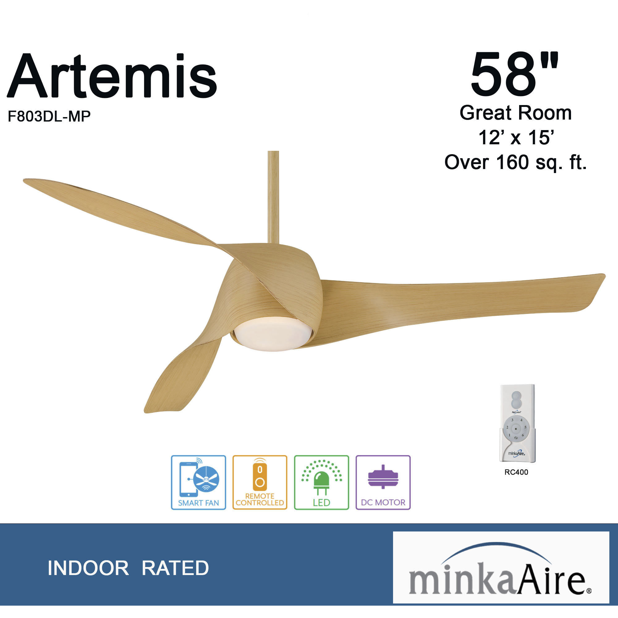 Artemis 58 inch Maple Ceiling Fan