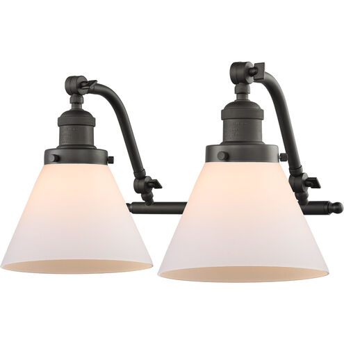 Franklin Restoration Large Cone 2 Light 18 inch Oil Rubbed Bronze Bath Vanity Light Wall Light in Matte White Glass, Franklin Restoration