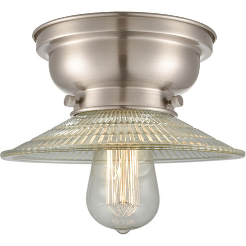 Aditi Halophane LED 9 inch Antique Brass Flush Mount Ceiling Light in Clear Halophane Glass, Aditi