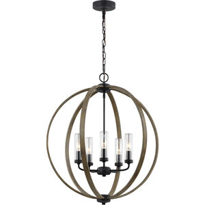 Sean Lavin Allier 5 Light 24 inch Weathered Oak Wood / Antique Forged Iron Outdoor Chandelier