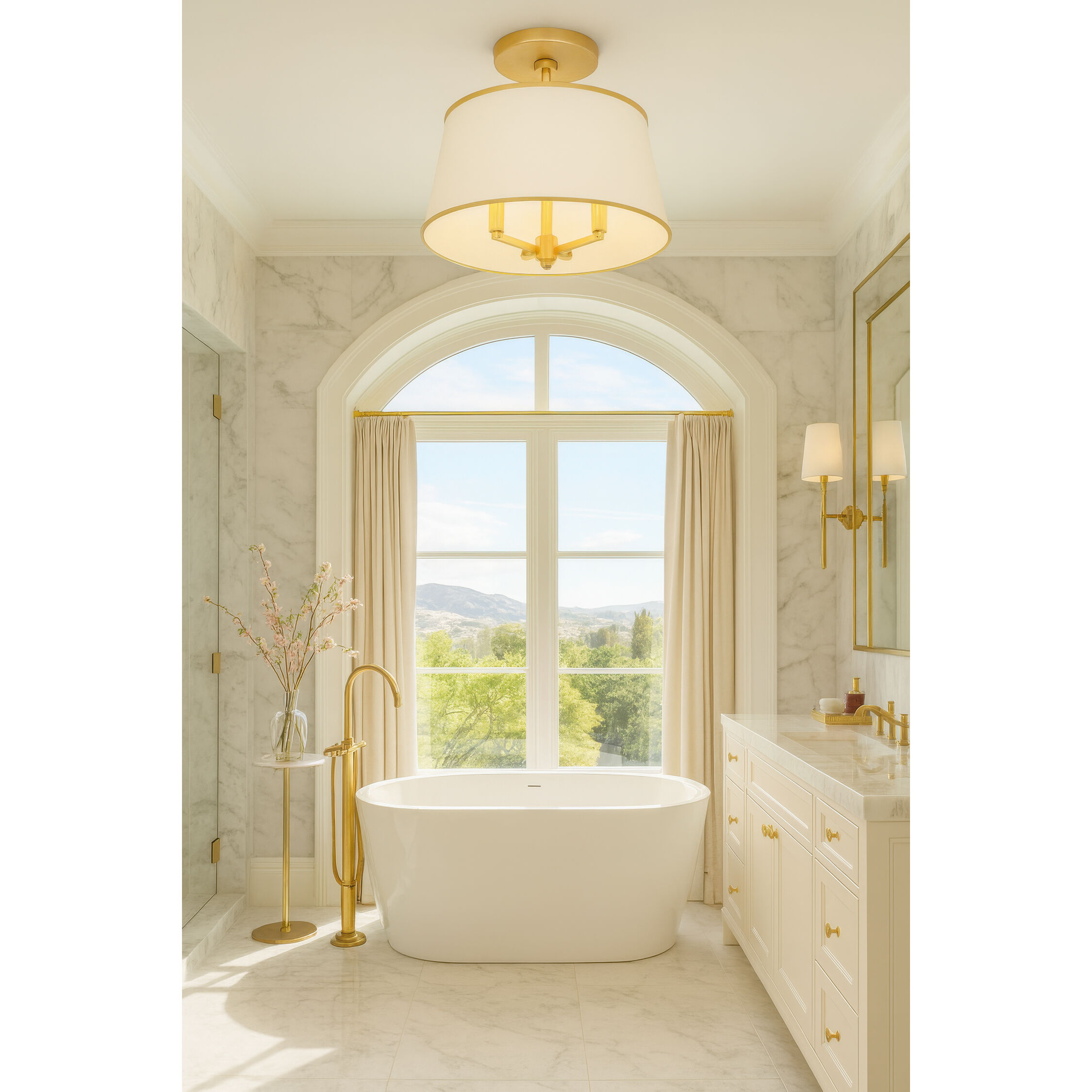 Coco 4 Light 16 inch Matte White/French Gold Semi-Flush Ceiling Light