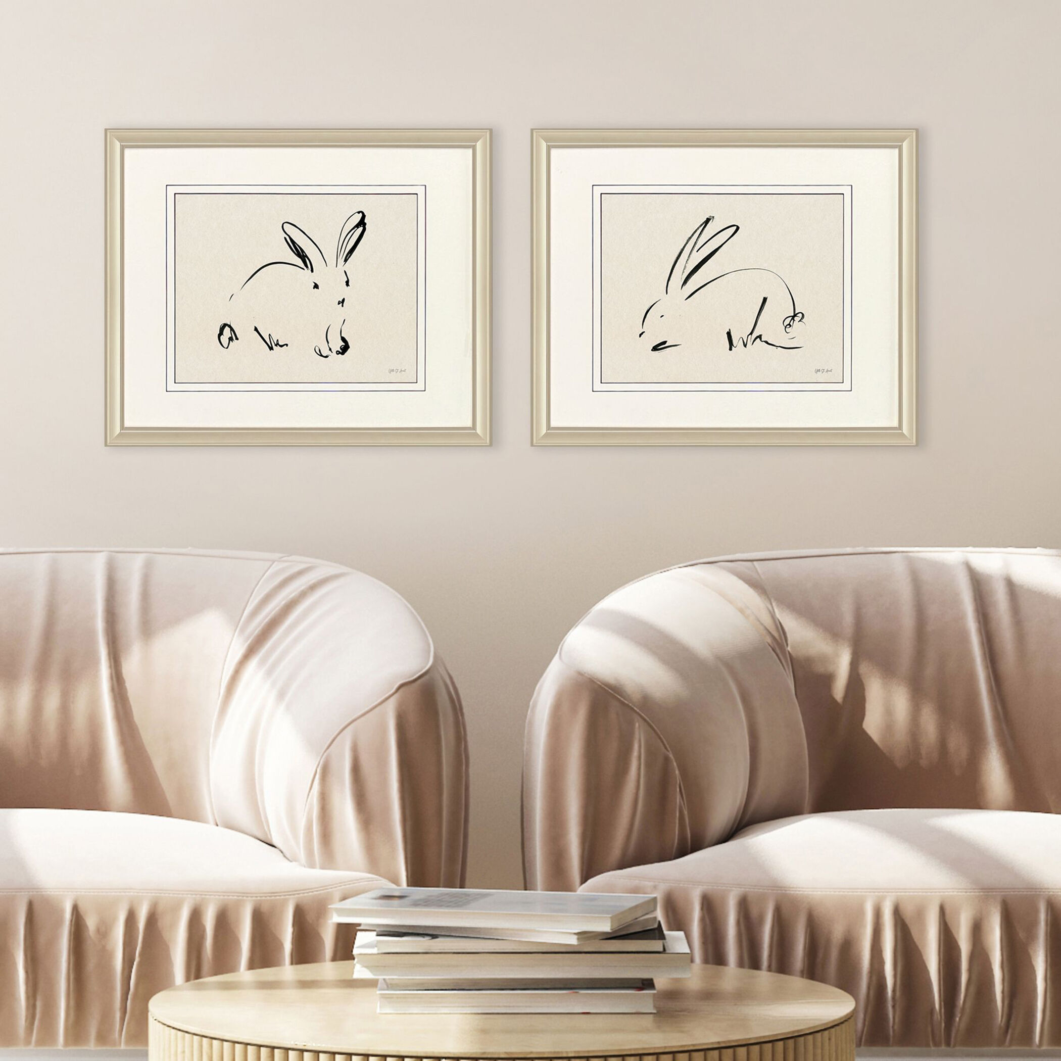 Illustrative Bunny Beige and Black and Neutral Framed Art, Propac