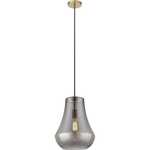 Fairfield LED 12 inch Brushed Brass Mini Pendant Ceiling Light in Plated Smoke Glass