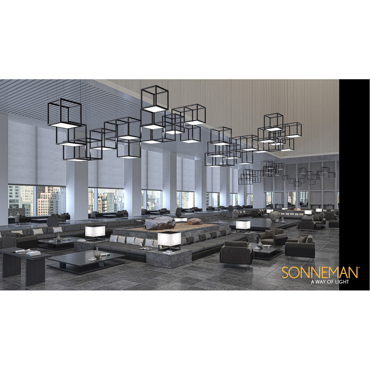Cubix LED 121 inch Satin Black Pendant Ceiling Light
