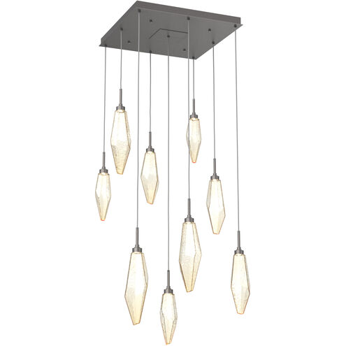Rock Crystal LED 26.1 inch Graphite Chandelier Ceiling Light in Chilled Amber, 2700K LED, Square Multi-Port