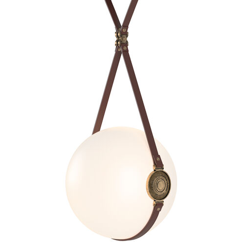 Derby LED 14.9 inch Black and Antique Brass Pendant Ceiling Light in Leather British Brown/Hubbardton forge Branded Plate, Black/Antique Brass, Large