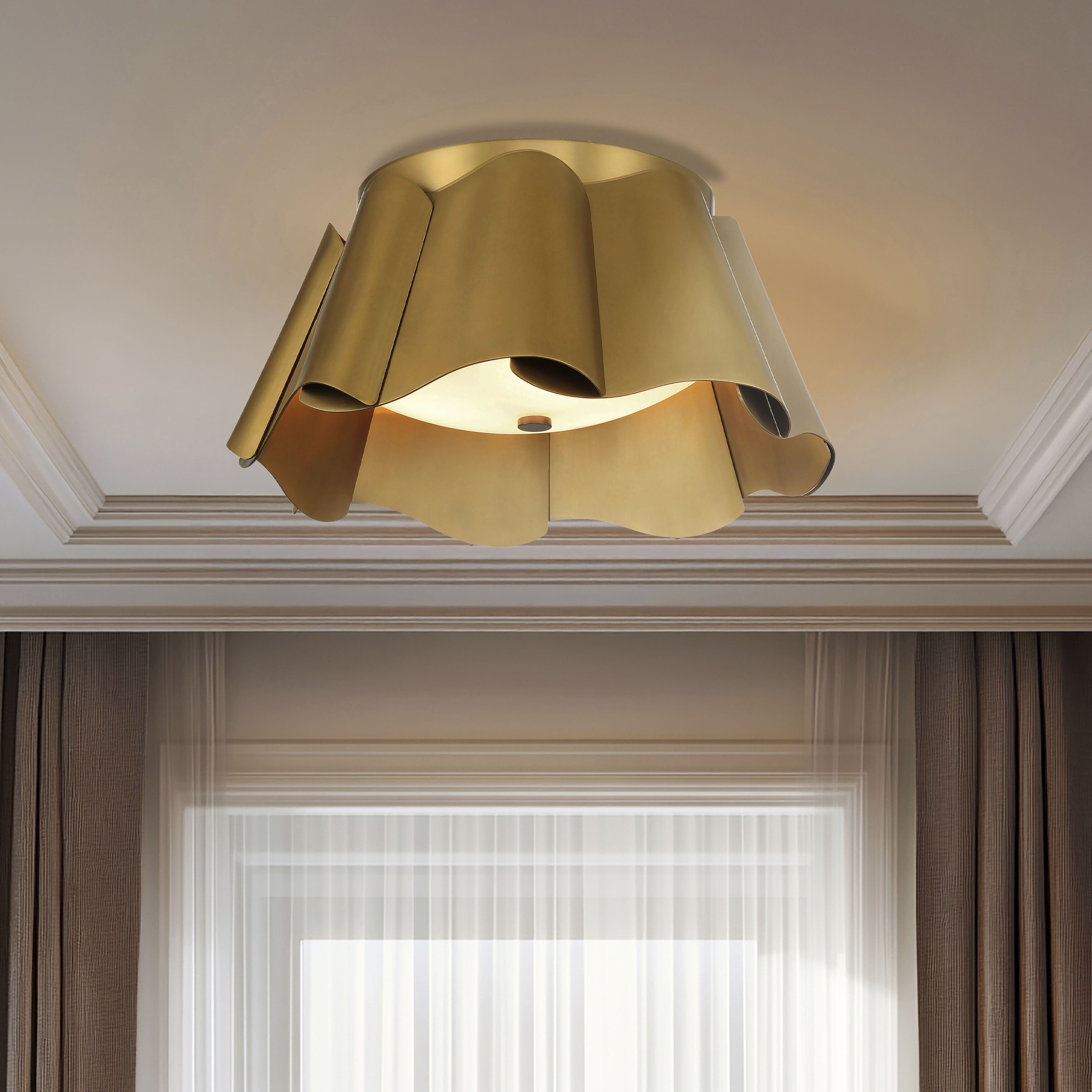 Waveform 3 Light 14 inch Legacy Brass Flush Mount Ceiling Light