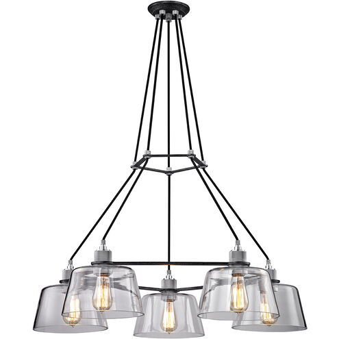 Audiophile 5 Light 36 inch Old Silver And Polished Alumin Chandelier Ceiling Light, Clear Glass