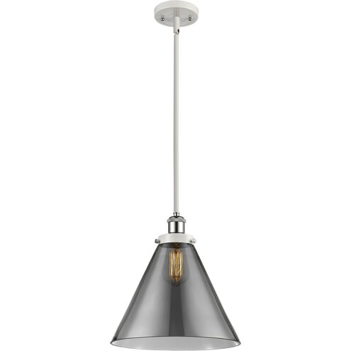 Ballston X-Large Cone 1 Light 8 inch White and Polished Chrome Pendant Ceiling Light in Plated Smoke Glass