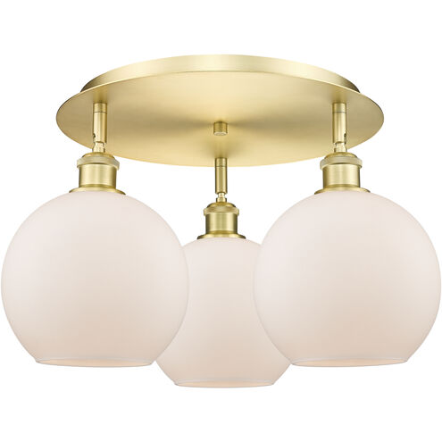 Athens 3 Light 19.75 inch Satin Gold Flush Mount Ceiling Light in Matte White