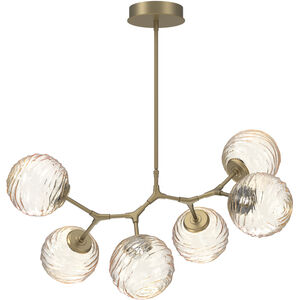 Gaia LED 36 inch Gilded Brass Linear Multi-Pendant Ceiling Light in 3000K LED, Amber, Modern Branch