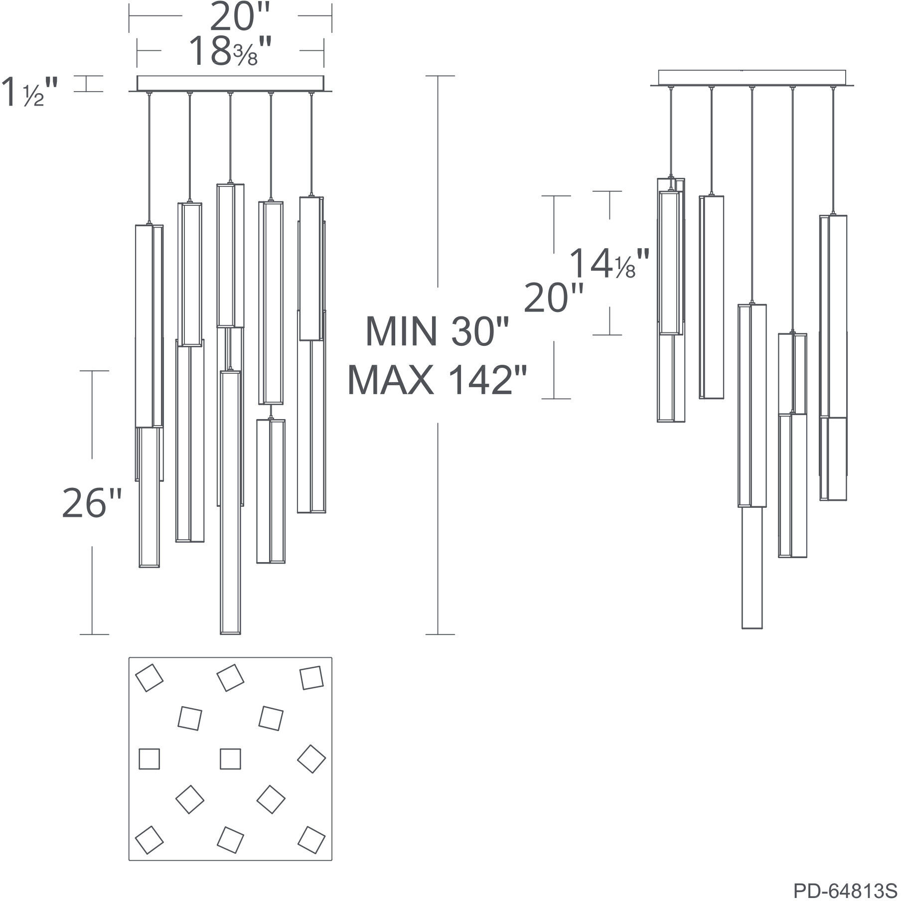 Chaos 13 Light 20 inch Black Aged Brass Multi-Light Pendant Ceiling Light