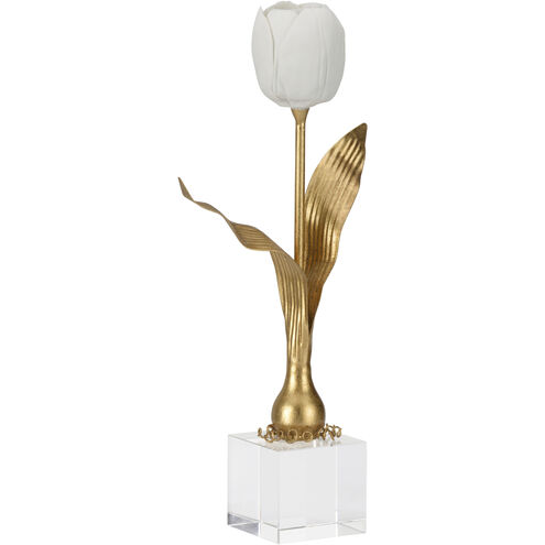 Darwin Tulip On Stand Gold and White/Cream Porcelain Flower Decor