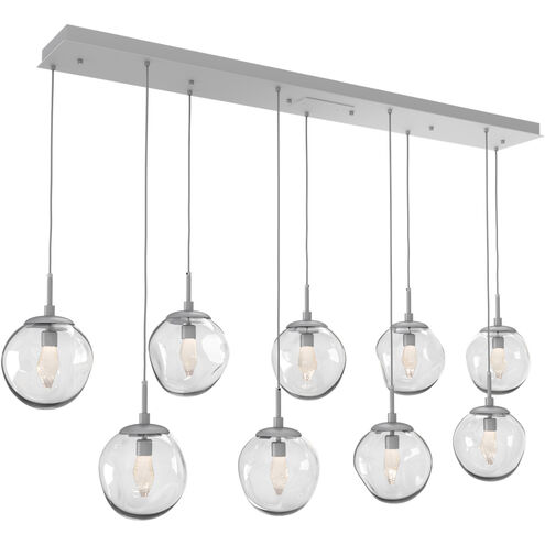 Aster LED LED Classic Silver Linear Pendant Ceiling Light in 3000K LED, Geo Inner - Clear Outer, Multi-Pendant