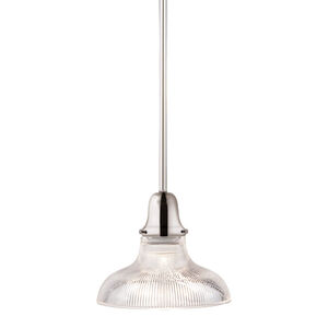 Edison 1 Light 8 inch Polished Nickel Pendant Ceiling Light in Ribbed Clear Glass, R08