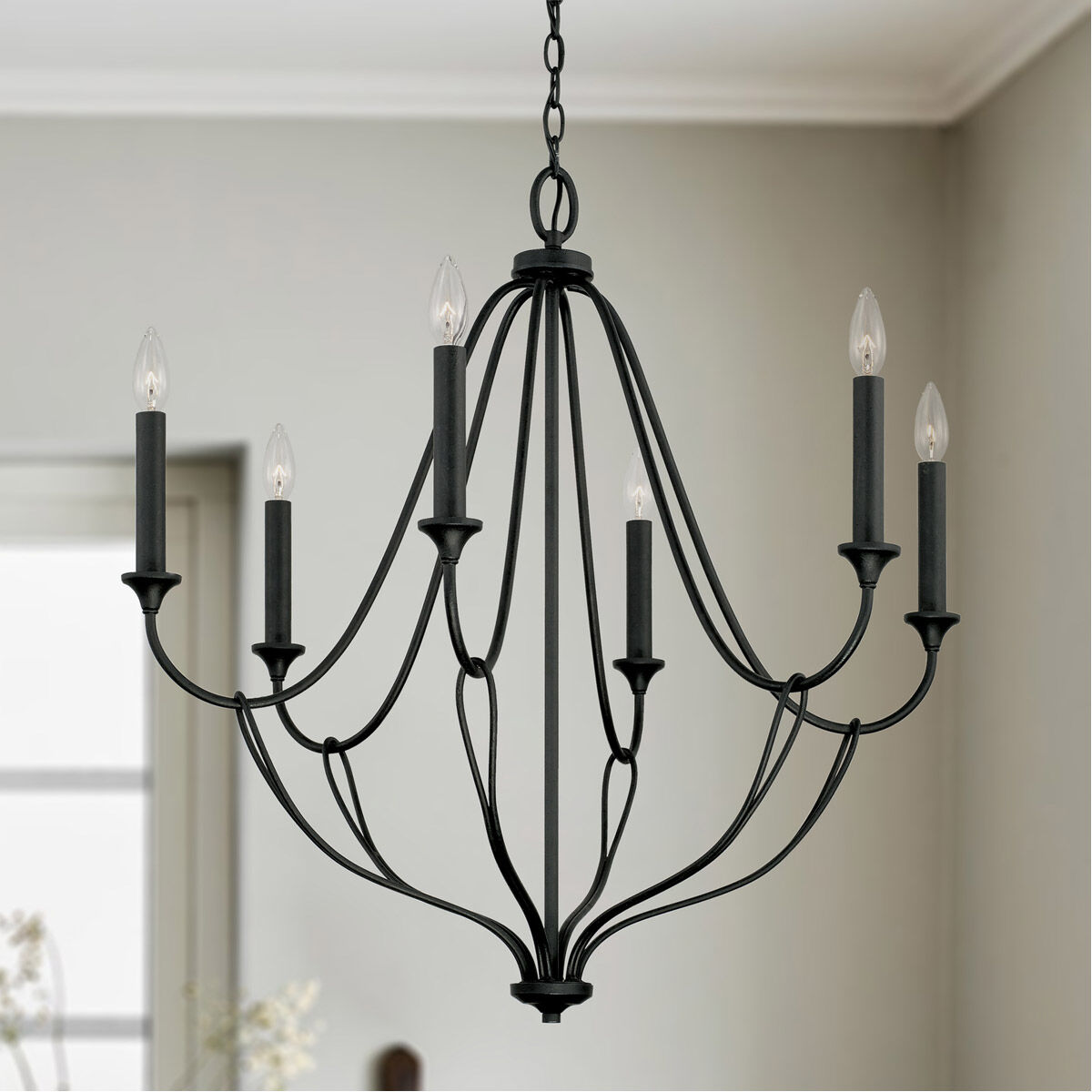 Bentley 6 Light 30 inch Black Iron Chandelier Ceiling Light