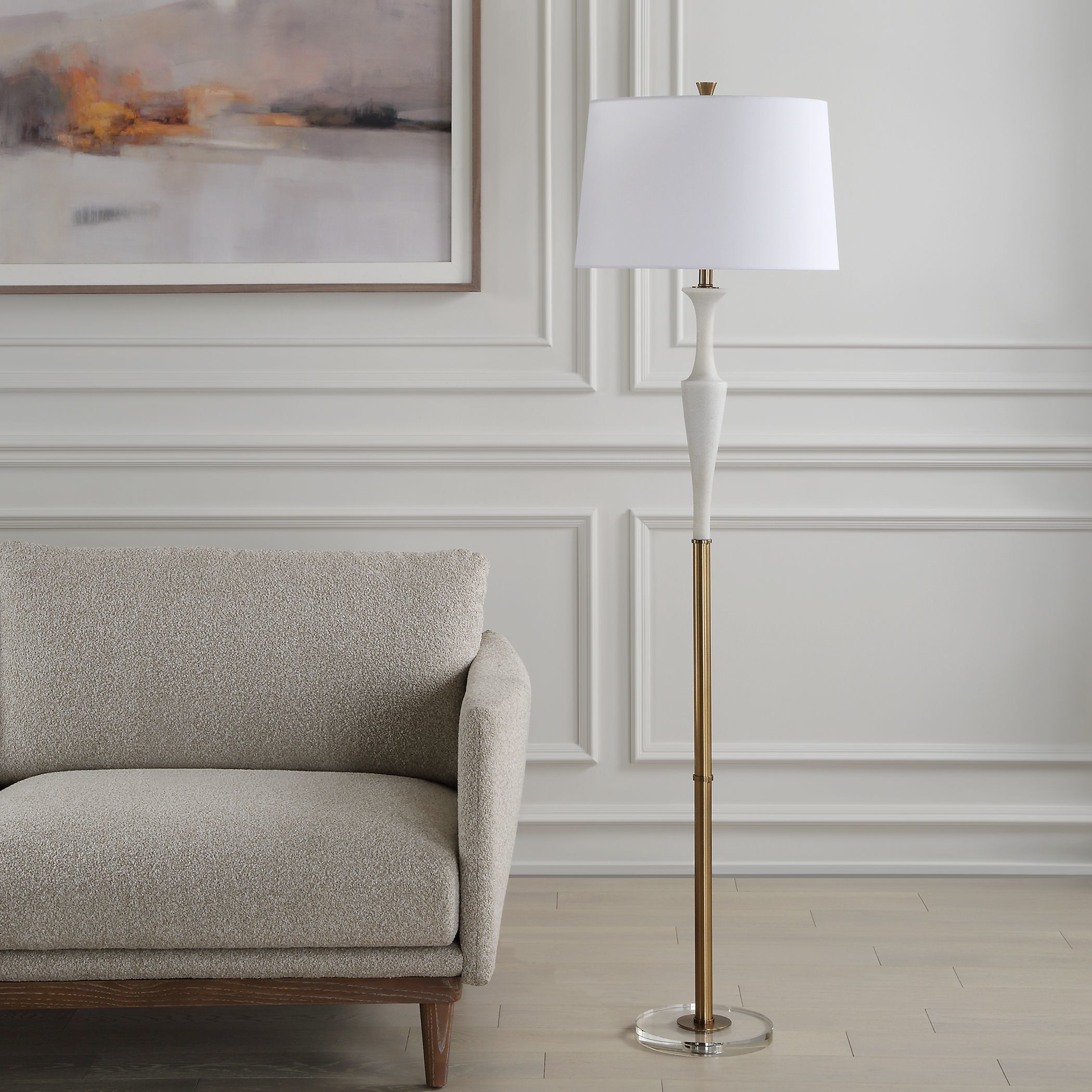 Colette 69 inch 150.00 watt Ivory Stone with Brass and Crystal Floor Lamp Portable Light