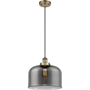 Ballston X-Large Bell LED 12 inch Brushed Brass Mini Pendant Ceiling Light in Plated Smoke Glass