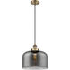 Ballston X-Large Bell LED 12 inch Brushed Brass Mini Pendant Ceiling Light in Plated Smoke Glass