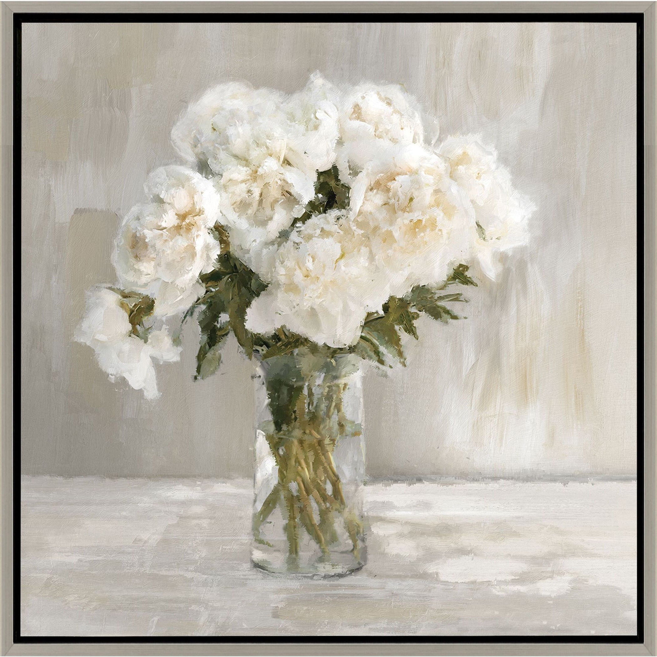 White Flower Bouquet White and Multi and Green and Brown Canvas, Propac