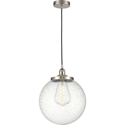 Beacon 1 Light 13.75 inch Brushed Satin Nickel Mini Pendant Ceiling Light in Seedy Glass