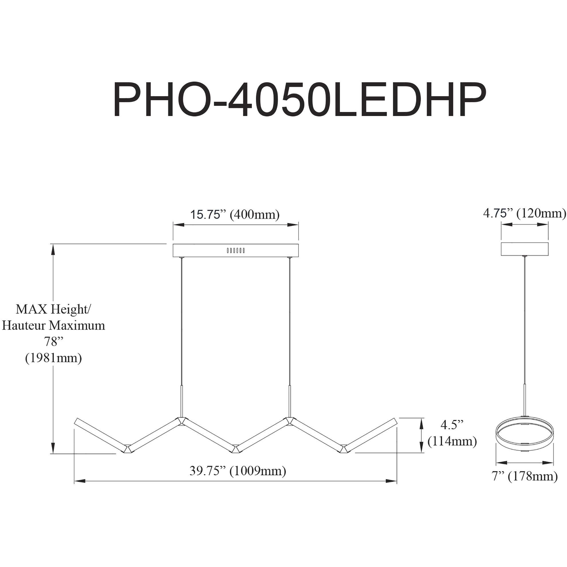 Philo LED 39.75 inch Matte Black Horizontal Pendant Ceiling Light