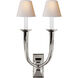 French Deco Horn 2 Light 12.25 inch Polished Nickel Double Sconce Wall Light in Natural Paper