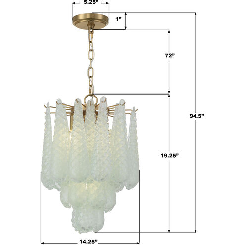 Ollie 4 Light 14.25 inch Aged Brass Pendant Ceiling Light in Sand Glass Green