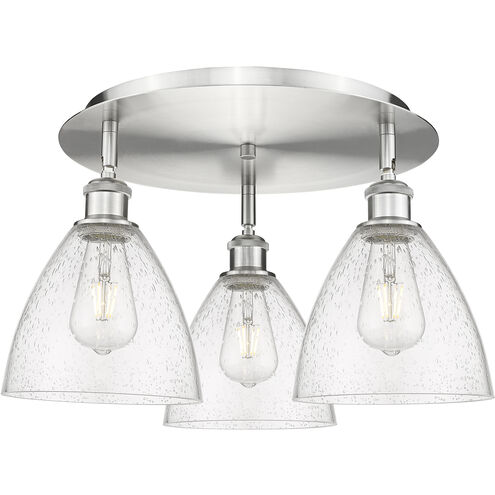 Bristol Glass 3 Light 19.25 inch Satin Nickel Flush Mount Ceiling Light in Seedy