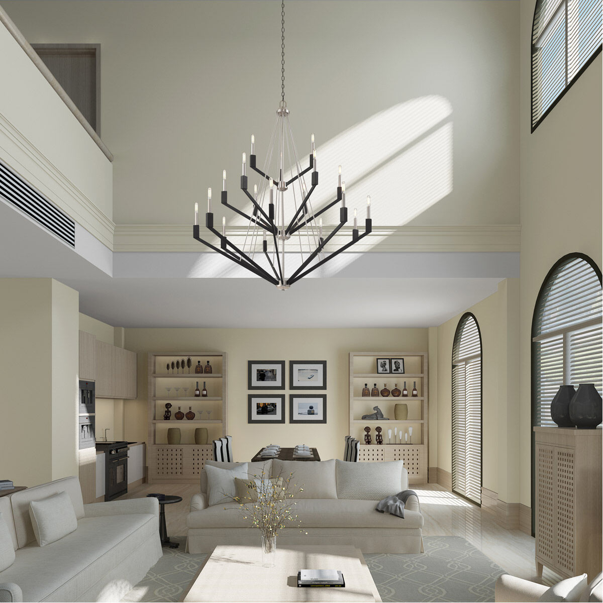 Beckett 18 Light 44 inch Brushed Nickel & Black Foyer Chandelier Ceiling Light