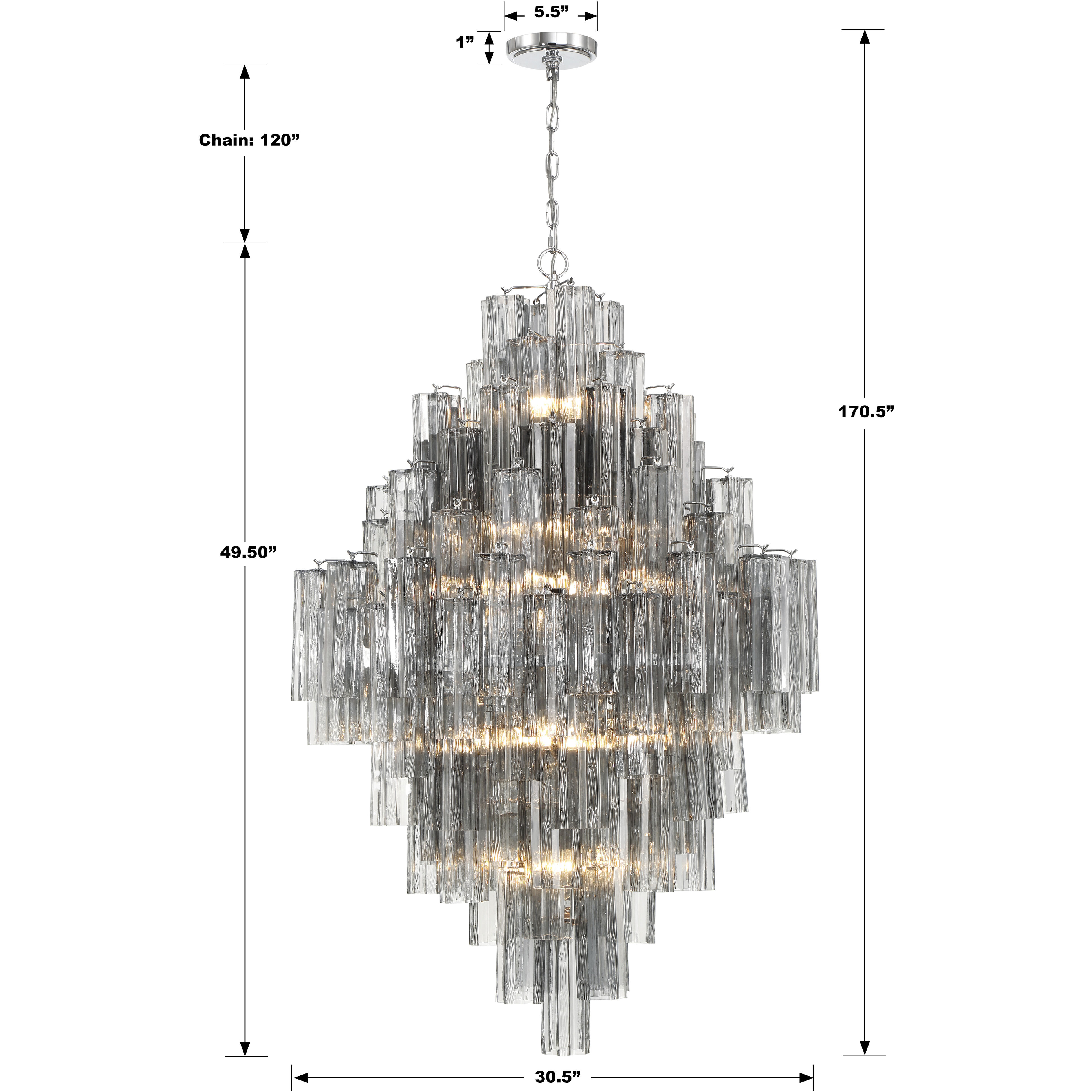 Addis 20 Light 31.5 inch Polished Chrome Chandelier Ceiling Light in Smoke