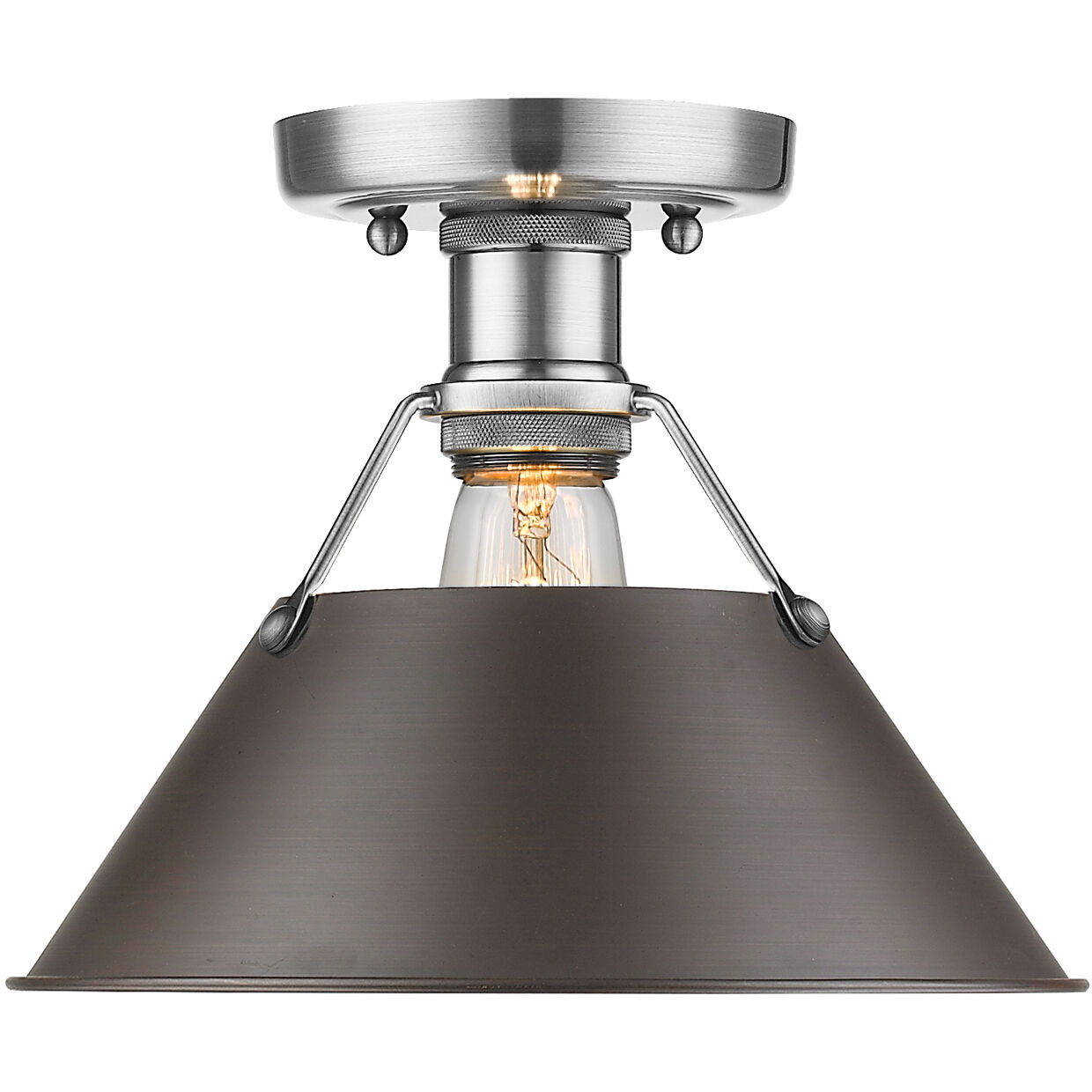 Yep Orwell 1 Light 10 inch Pewter Flush Mount Ceiling Light in Rubbed Bronze, Damp
