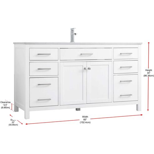 Lewis 60 X 22 X 34 inch White Vanity Sink Set