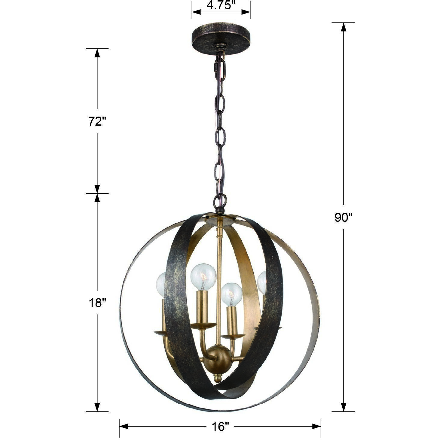 Luna 4 Light 16 inch English Bronze and Antique Gold Mini Chandelier Ceiling Light