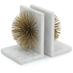 Marble 5.5 X 4 inch Gold Bursts On White Bookends