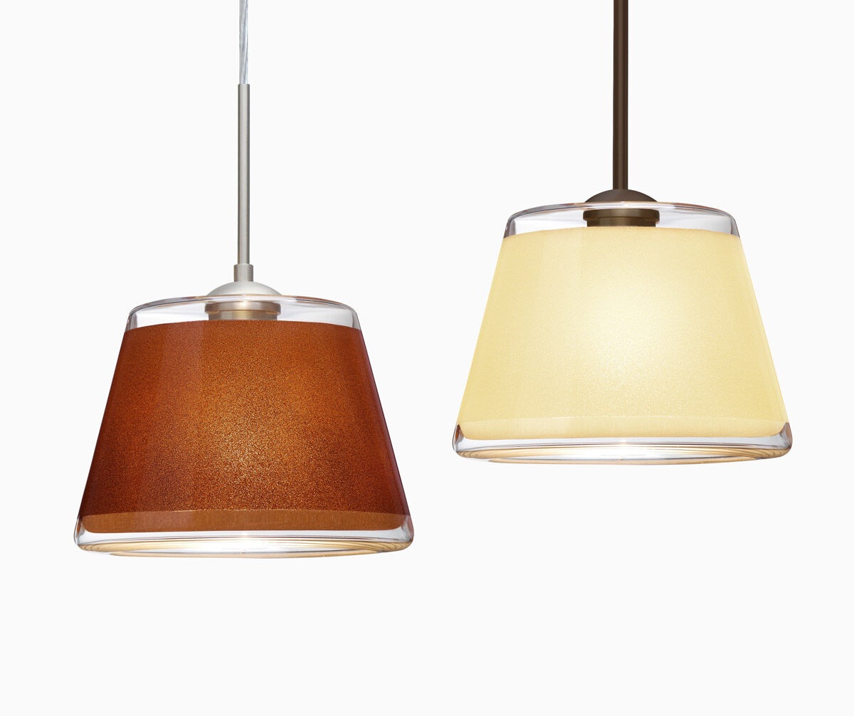 Pica 1 Light Bronze Pendant Ceiling Light in Gold Sand Glass, Incandescent