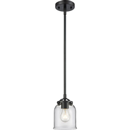 Nouveau Small Bell LED 5 inch Oil Rubbed Bronze Mini Pendant Ceiling Light in Clear Glass, Nouveau