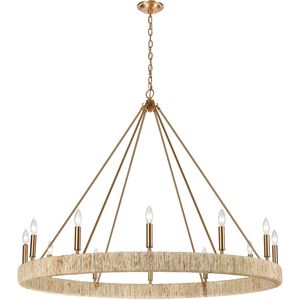 Abaca 12 Light 48 inch Satin Brass with Natural Abaca Chandelier Ceiling Light