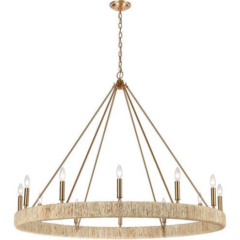 Abaca 12 Light 48 inch Satin Brass with Natural Abaca Chandelier Ceiling Light