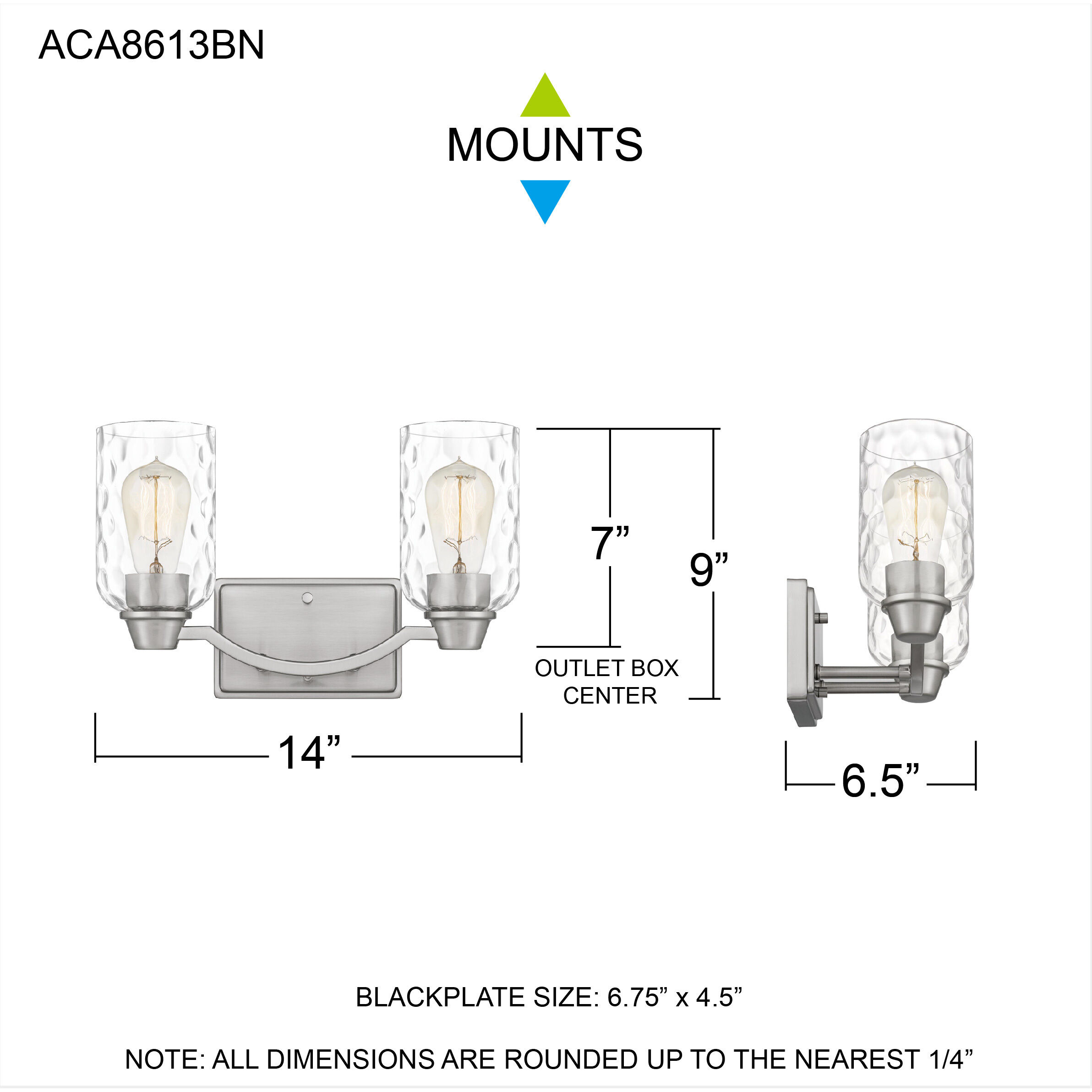 Acacia 2 Light 14 inch Brushed Nickel Bath Light Wall Light, Medium