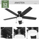 Anisten 52 inch Matte Black with Matte Black/Dark Gray Oak Blades Ceiling Fan