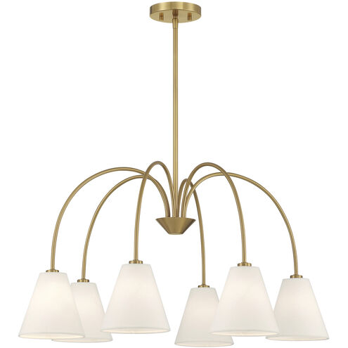 Modern 6 Light 30 inch Natural Brass Chandelier Ceiling Light