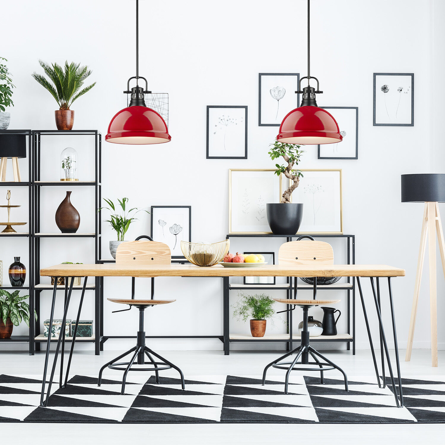 Yep Duncan Pendant Ceiling Light in Matte Black, Red, Large